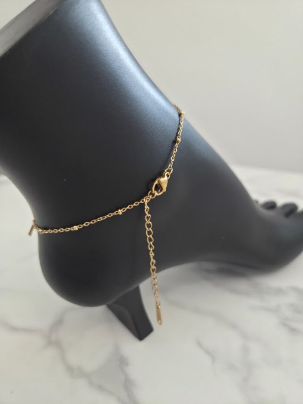 Gold Lightning Bolt & Crystal Charm Anklet Dainty Stainless Steel Jewelry - Picture 9 of 15